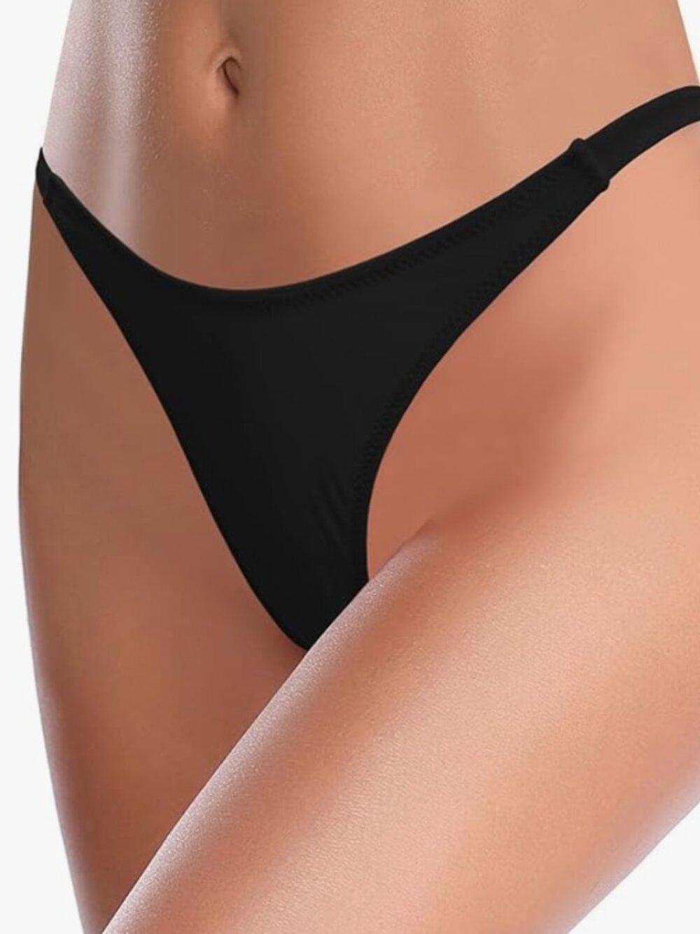 SHEKINI Black Brazilian Thong Bikini Bottom Size Small High Cut Swimwear
